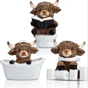 Waterproof Resin Cow Figurine, Decorative Figurines, Resin Animal Sculptures, Bathroom Decor, Creative Desktop Ornament, Holiday Atmosphere Gift, Bath Space Decoration