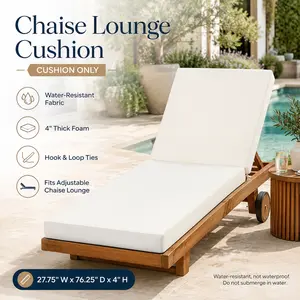 Elon Chaise Lounge Cushion Outdoor Patio Replacement Cushion for Christopher Knight Home Broadway Ian Lounger 76.75 x 27 Inch Water UV Resistant Foam Pad with Removable Cover for Poolside Garden Backyard Sunroom1