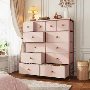 RaybeeFurniture Pink Dresser for Bedroom with 12 Drawers, Sturdy Metal Frame and Wooden Top, for Bedroom, Closet present  cabinets
