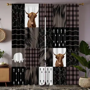 2pc Highland Cow print curtains/door curtains, with rod pocket design, make a perfect gift for friends, suitable for dormitories, bedrooms, living rooms, kitchens, dining rooms, studies, cafes, hotels, apartments, and home decor, Home Decoration Curtain
