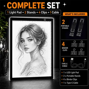 A2 LED Light Pad for Diamond Painting, 3-Level Dimmable Tracing Light Box, Ultra-Thin Drawing Board with 2 Stands, 4 Clips & Type-C Cable