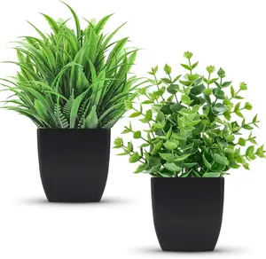 2 Pack Fake Plants Small Artificial Potted Plants Faux Plants Black Bathroom Accessories for Home Office Desk Bathroom Decor Indoor