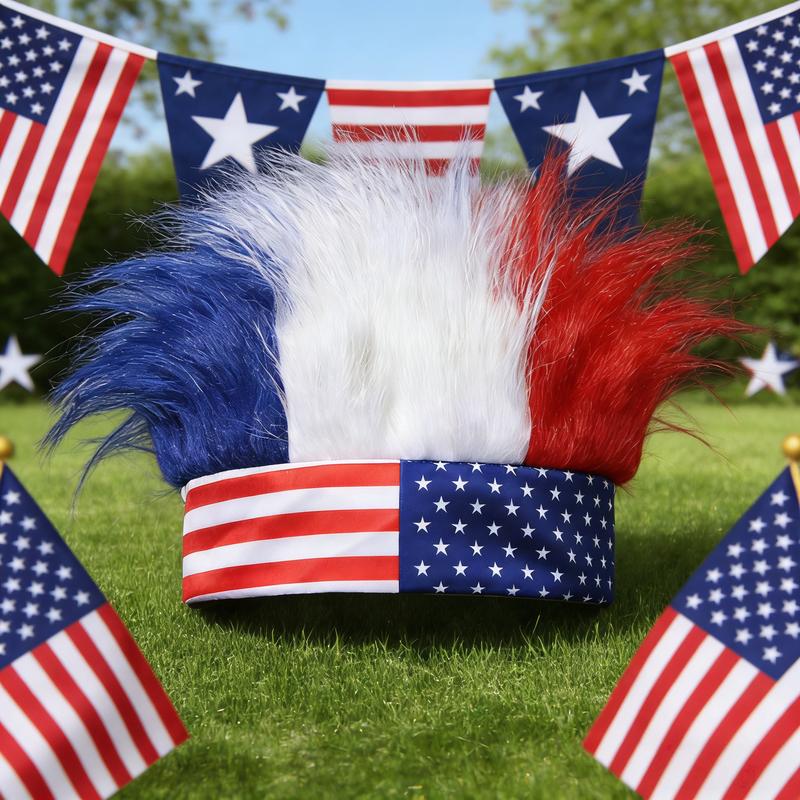 USA Flag Fan Wig – Red, White & Blue for World Cup & Holiday Celebrations