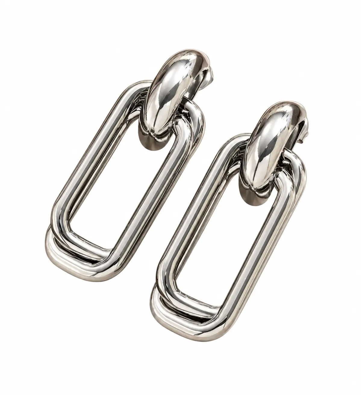 Imani Silver | Oversized Silver Double Rectangle Link Drop Earrings | Ambre’ Jewelry