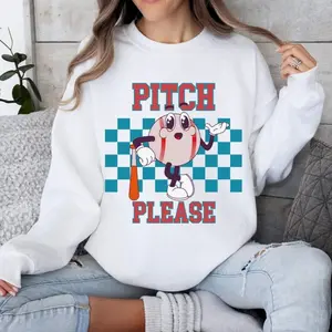 Pitch Please Funny Baseball Sweatshirt, Cartoon Graphic Unisex Pullover, Casual Sportswear Perfect for Game Day, Gift for Baseball Fans - Lauriel Designs  FK