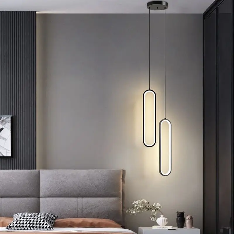 2-Head Oval LED Pendant Light, Hardwired, Aluminum Profile Design, Wall Switch Control, 40cm For Bedside, Study, Bedroom, Dining Room, Bar, Dimmable Ceiling Lights, Indoor Home Fixed Lighting Decorative Fixture, Bedroom Decor Lamp