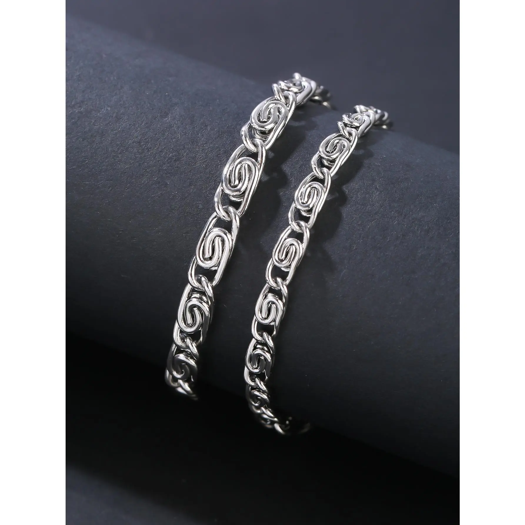 Silver Geometric Spiral Bangle Bracelets for Couples, Elegant Minimalist Fashion Jewelry - Matching Set for Daily Wear, Minimalist Silver Matching Set, Stainless Steel, Pull On, Unisex, Modern