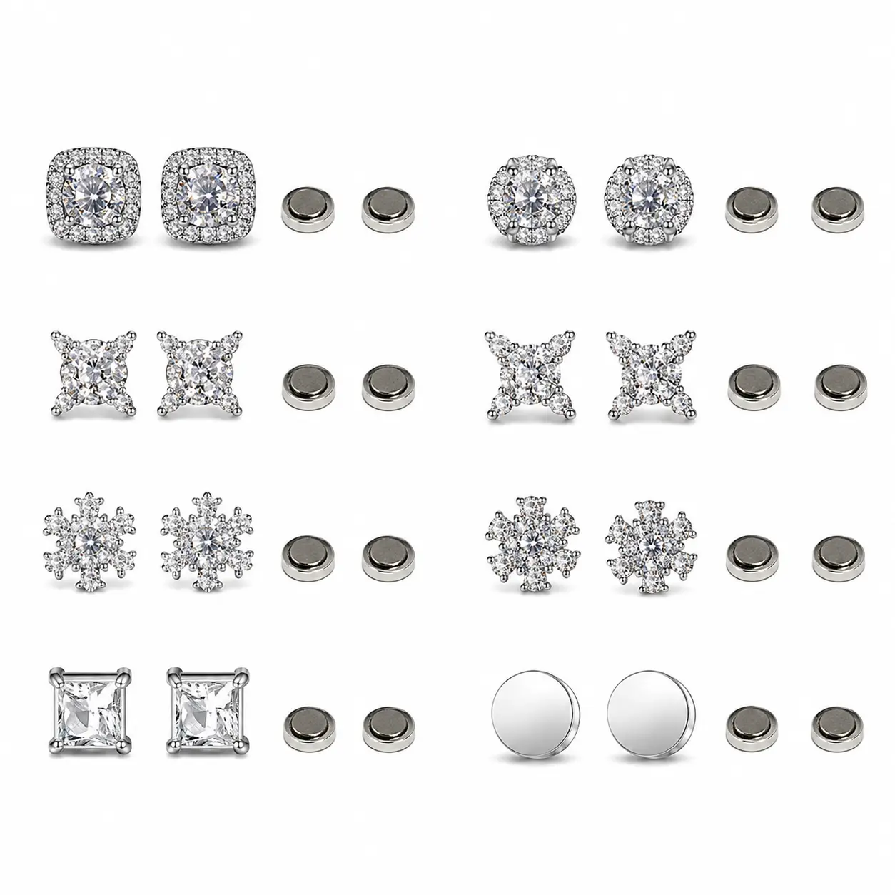 UURiel Magnetic Earcuffs Dainty Earrings Set for Women, No-Piercing Hypoallergenic CZ Cartilage Clip Studs, Strong Waterproof Non-Slip Magnet Summer Gift