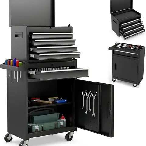 Portable 20" Tool Boxes with 3 Drawers/5-Drawers Rolling Tool Chest Cabinet with Locking System and Sliding Drawers, Heavy-Duty Cold-Rolled Steel, Large Capacity for Tool Storage, Christmas Festival Gift Black Friday Cyber Monday