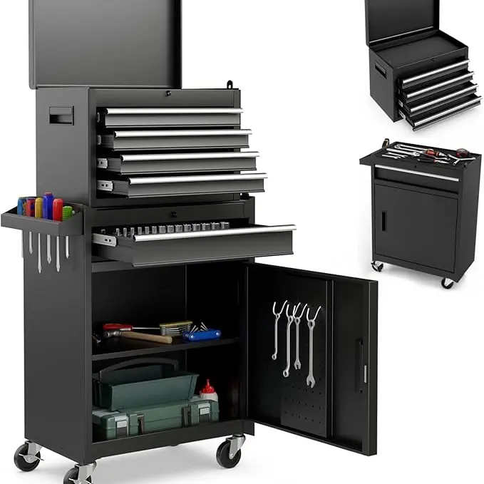 Portable 20" Tool Boxes with 3 Drawers/5-Drawers Rolling Tool Chest Cabinet with Locking System and Sliding Drawers, Heavy-Duty Cold-Rolled Steel, Large Capacity for Tool Storage, Christmas Festival Gift Black Friday Cyber Monday