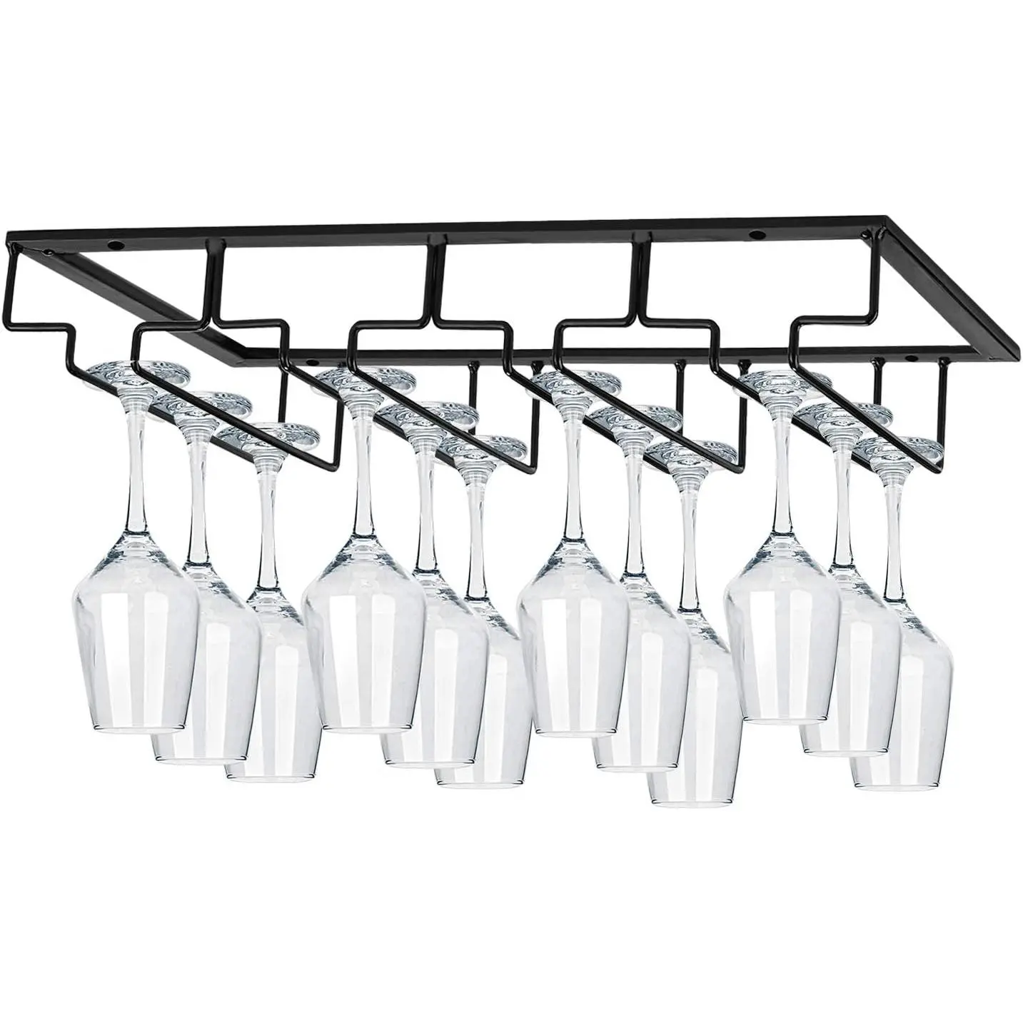 Wine Glasses Rack Under Cabinet Stemware Rack, Wine Glass Hanger Rack Wire Wine Glass Holder Storage Hanger for Cabinet Kitchen Bar (4 Rows)