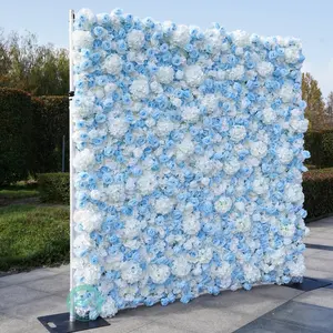 8x8FT Blue Flower Wall Backdrop  3D Fabric Wedding Decor Roll Up Curtain