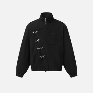 Aelfric Eden Metal Button Boxy Jacket Black Long Sleeve Stand Collar Slant Placket Unisex Fashion Street Jacket Retro Y2K