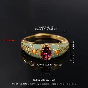 Elegant S925 Silver Garnet Ring with Adjustable Band - Vintage-Inspired, Mosaic Design, Perfect Gift for Mother'S Day, Natural Stone, Gift Box Included, 1.85g, Elegant Accessory | Vintageinspired Ring | Adjustable Band Ring