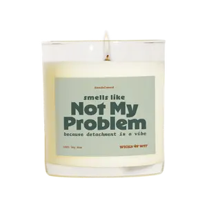 Smells Like, Not My Problem. A perfect gift! 100% Soy Wax, clean burning for 70+ hours. Hand-poured in LA, it’s your go-to candle for carefree, cozy vibes. Scented: White Sage Lavender or Atlantic Breeze