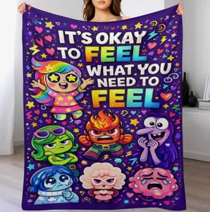 Feel Your Feels Blanket, Cute Emotion Cartoon Flannel Throw, Colorful Cozy Decor for Sofa Bed