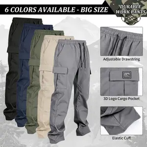 3-pack men’s cargo pants, solid-color work trousers, durable outdoor training pants, available in multiple colors—ideal for outdoor activities, work, hiking, and camping