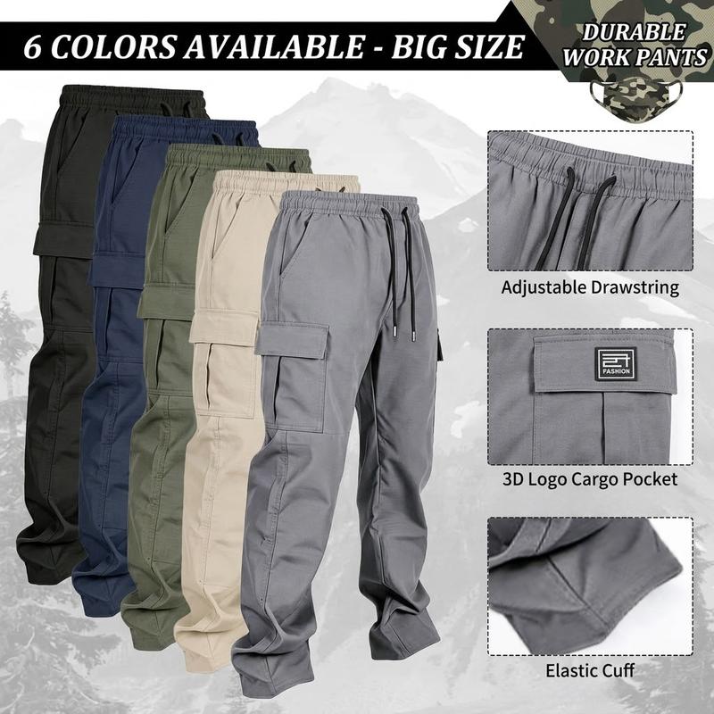 3-pack men’s cargo pants, solid-color work trousers, durable outdoor training pants, available in multiple colors—ideal for outdoor activities, work, hiking, and camping