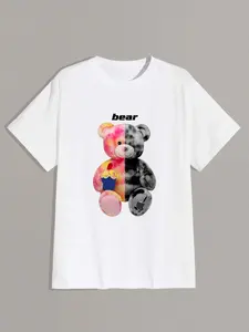 Men's Summer Casual T-Shirt with Cool Bear Print - Crew Neck, Short Sleeves, Machine Washable,summer outfits men,graphic tees,men gifts