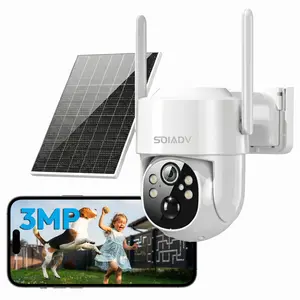 Solar Security Camera Wireless Outdoor, 2K PTZ WiFi 6 Security Camera with 360° View, AI Motion Detection, Color Night Vision, 2-Way Audio, Siren Alarm, IP65 Waterproof, SD/Cloud Storage for Home Security