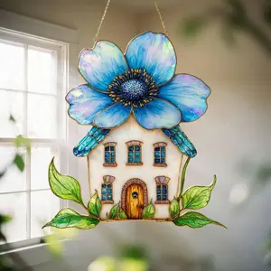 Floral Cottage House Window Suncatcher, Garden Home Hanging Decor