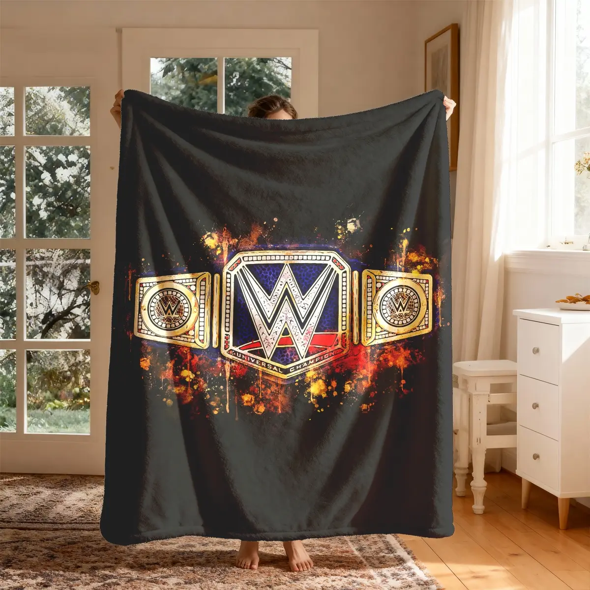 Wwe Championship Belt Theme Flannel Throw Blanket, Large Size, Soft Lightweight Warm, Perfect for Bed Sofa Office Camping Travel Christmas Gift, Blanket Gifts