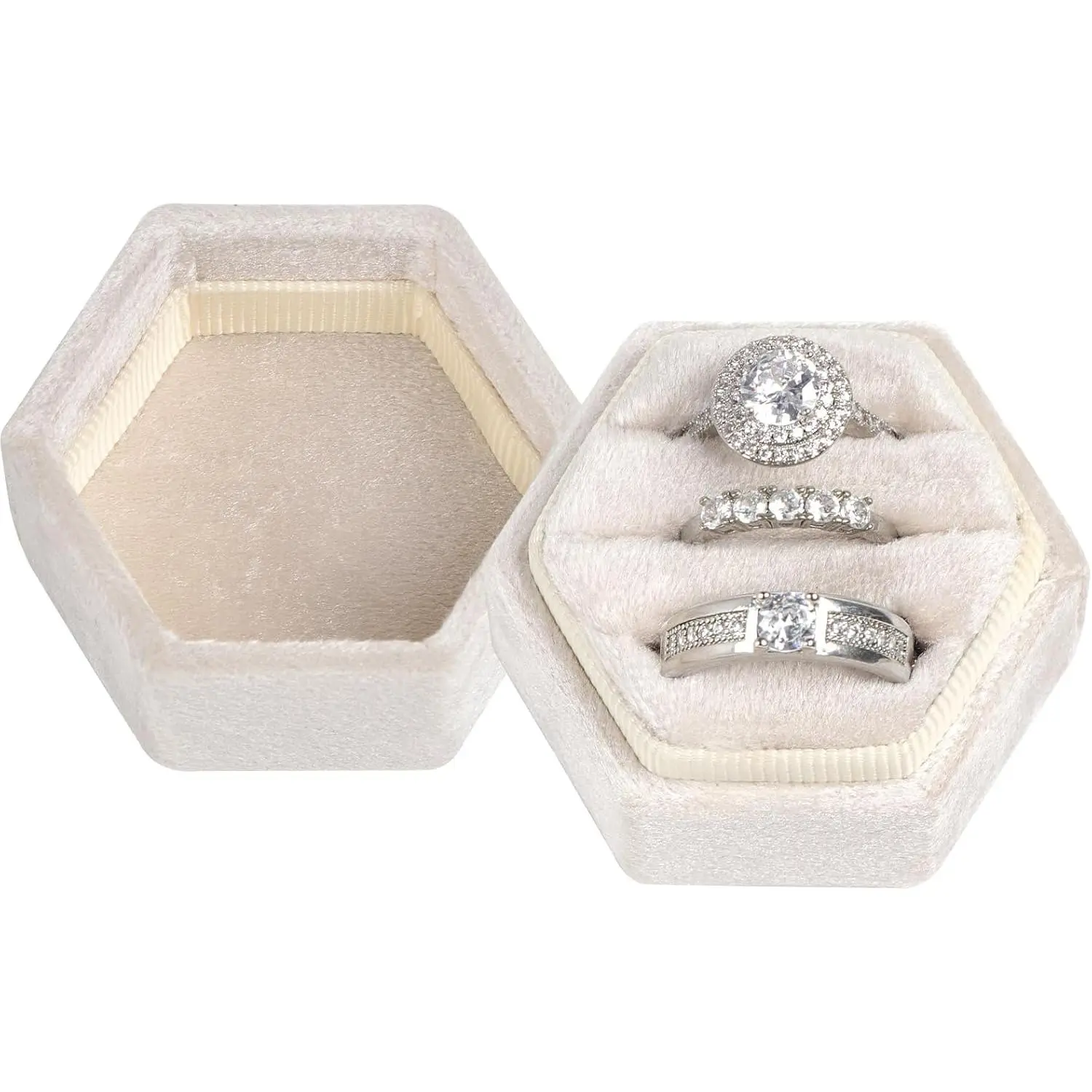 3 Slots  Ring Box Engagement Wedding Box Keepsake Box Bridal Photo Ring Triple Slots Hexagon