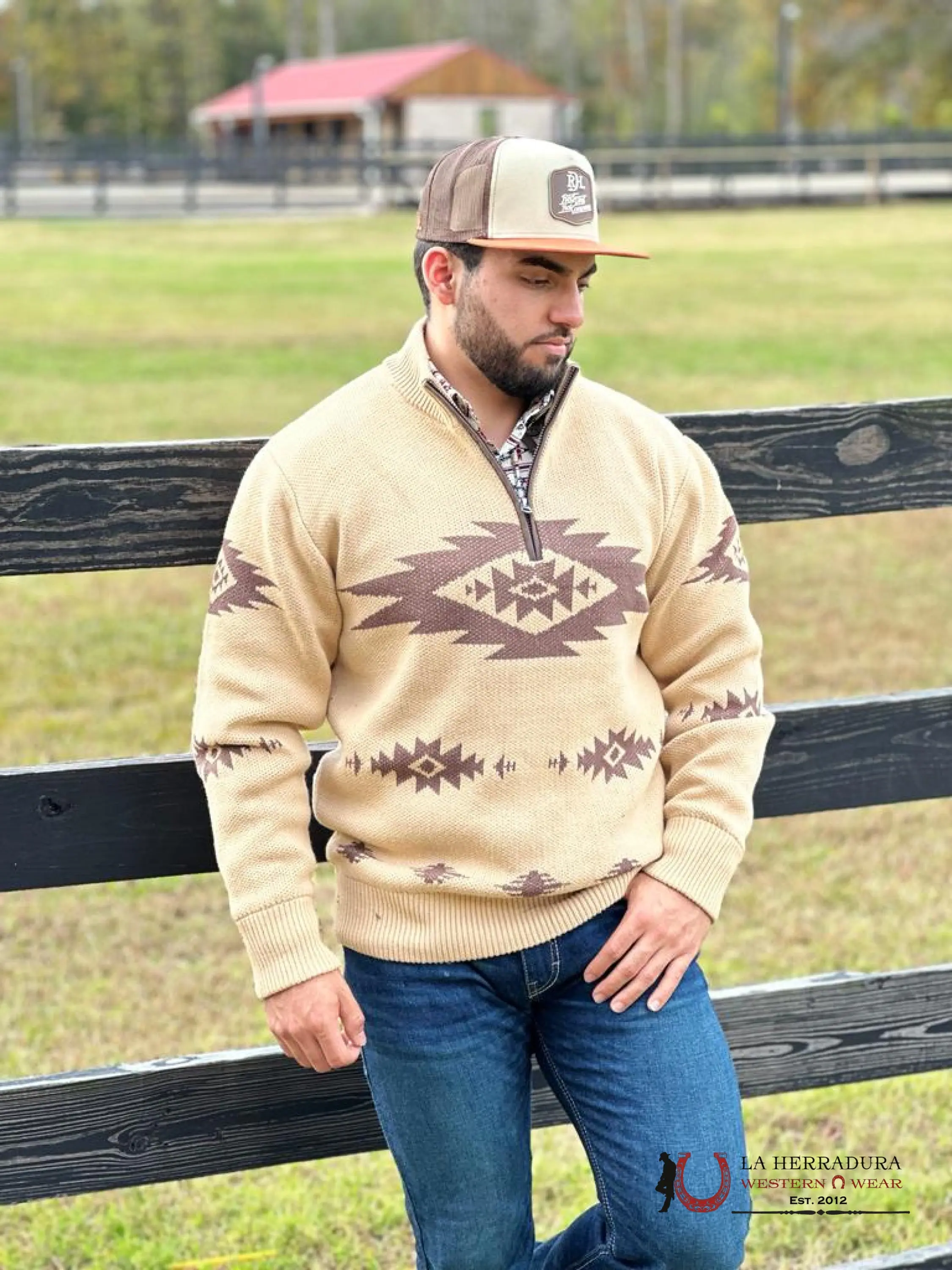 Men's Cinch Retro Pullover Sweatshirt - Beige Aztec, Polyester Stretch Tops with Leather Accents, Style MWK1560002, Sweatshirts, Menswear, Casual, Zip, Woven, Quarter Zip, Western Clothes