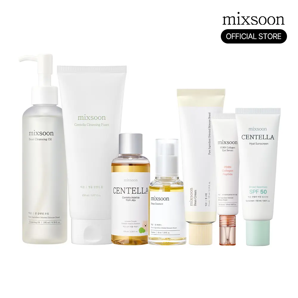 [mixsoon Official Shop] Glow Up 7-Step AM & PM Skincare Routine Set - reallyhoneyy Edit, Featuring Cleansing Foam Cleanser, Hydrating Cream, Lightweight Moisturizer, Hyaluronic Sunscreen for Smooth Skin