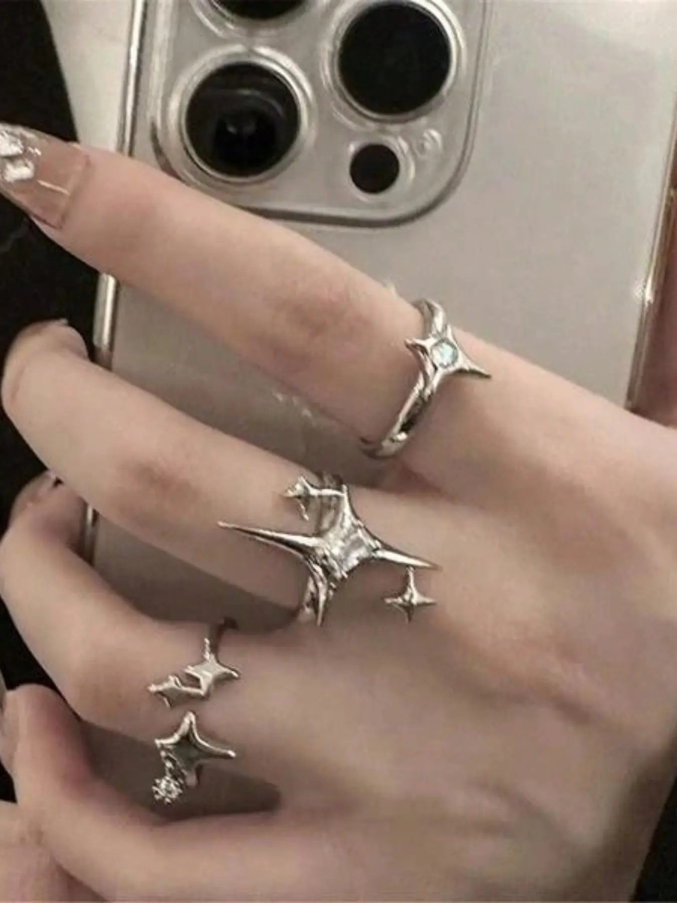 Women's Y2K Starburst Rhinestone Ring Set, Stacking Rings, Stackable Rings, 3-Piece Simple Design Jewelry Gift for Women, Perfect for Dating Vacation Christmas