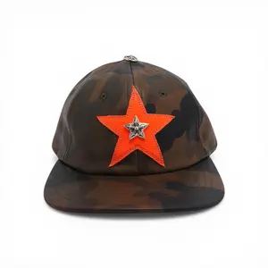 Chrome Hearts Silver Embellished Leather Star Patch Leather Trucker Hat Camouflage Orange Multi