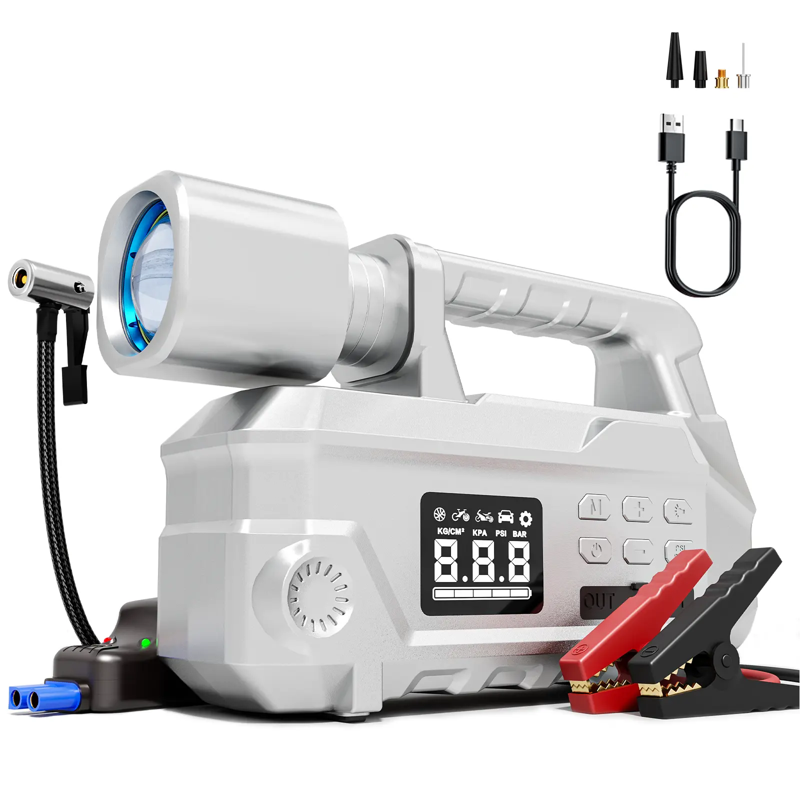 [Father's Day gift] 36800mAh Car Jump Starter with Air Compressor & 950LM LED Light,150PSI Peak Portable Jumper Pack, 12V Jump Box Combo with Jumper Cables, Auto-Shutoff Tire Inflator (Up to 9L Gas/7.5L Diesel)