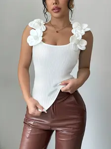 Women's Square Neck Elegant Floral Casual Top, Stylish Flower Design, Perfect for Daily Wear, Everyday, Comfortable and Chic Upper Garment, Slim