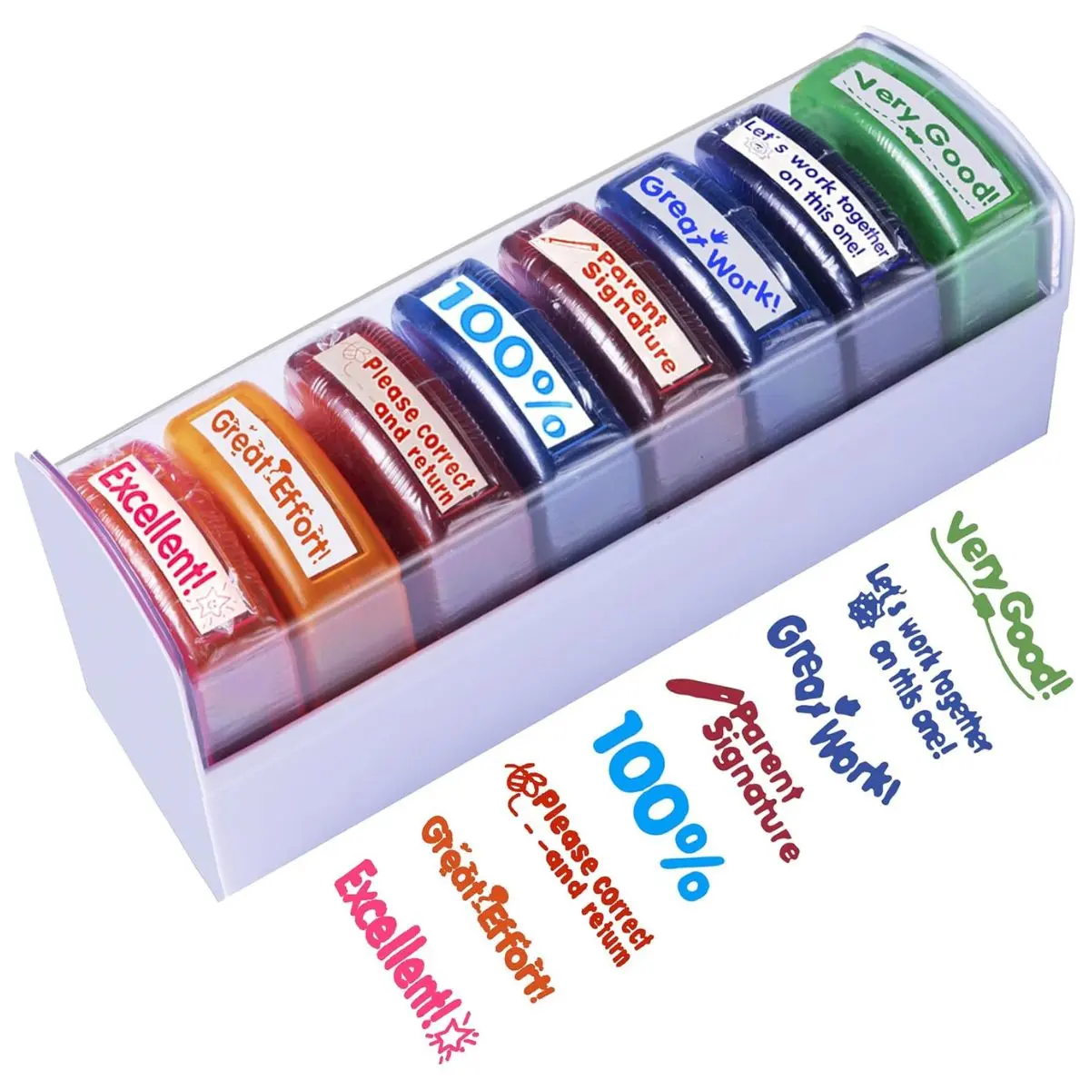 8 Pack Teacher Stamps – Self-Inking Reward Stamps for Student Feedback & Classroom Supplies