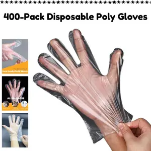 400-Pack Disposable Poly Gloves – BPA-Free, Latex-Free, Powder-Free for Cooking, Food Prep, Sourdough, Kitchen & Household Multipurpose