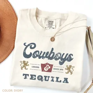 Comfort Colors Vintage Cowboys And Tequila T-shirt Western T-shirt, Barbecue Party, Cricut & Silhouette Country T-shirt, Cowboy Shirt Gift