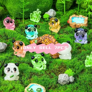 7 Piece Glowing Mini Resin Panda Figurines, Cute Collectible Figurines, Light Up in Dark, Micro Landscape Garden DIY Home Decor, Cute Panda Statues for Decoration