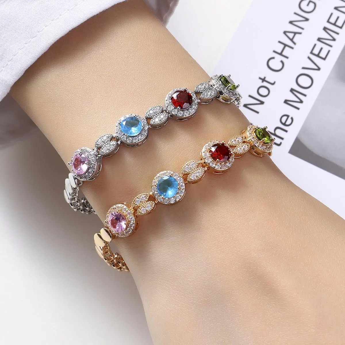 Colorful Inlaid Diamond Bracelet for Women, Trendy 18K Gold Plated, Light Luxury, Hip-Hop Design, Women's Jewelry