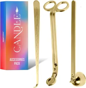 Craft911 Elegant 3-in-1 Golden Candle Care Kit: Wick Trimmer, Snuffer, Dipper for Candle Enthusiasts