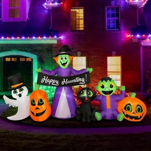  8ft Length Halloween Inflatable Witch, Ghost, Frankenstein Baby, Black Cat with Pumpkin Decoration, LED Blow Up Lighted Clearance Decor Indoor Outdoor Holiday Art Decor Decorations