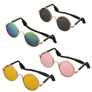4pcs Set of Cute Sunglasses for Small Dogs, Puppy, Round Metal Classic Retro Fashion Glasses, Pet Cosplay Clothing, Photo Props