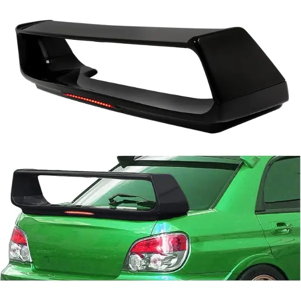 HECASA Rear Trunk Spoiler Wing with Brake Light, Bolt-On Install, Performance Upg, Sporty Look, Painted Glossy Black Plastic, Compatible with 2002-2007 Subaru Impreza WRX 4-Door Sedan Car Trunk Lip Spoiler
