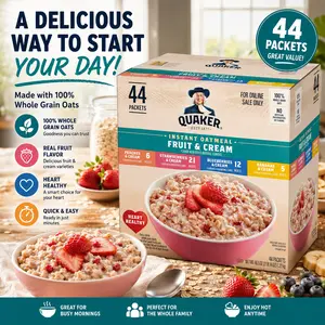 Quaker Instant Oatmeal Fruit & Cream Variety Pack - High Fibre Food, Single-Serve Breakfast Cereal Packets (44 Pack)