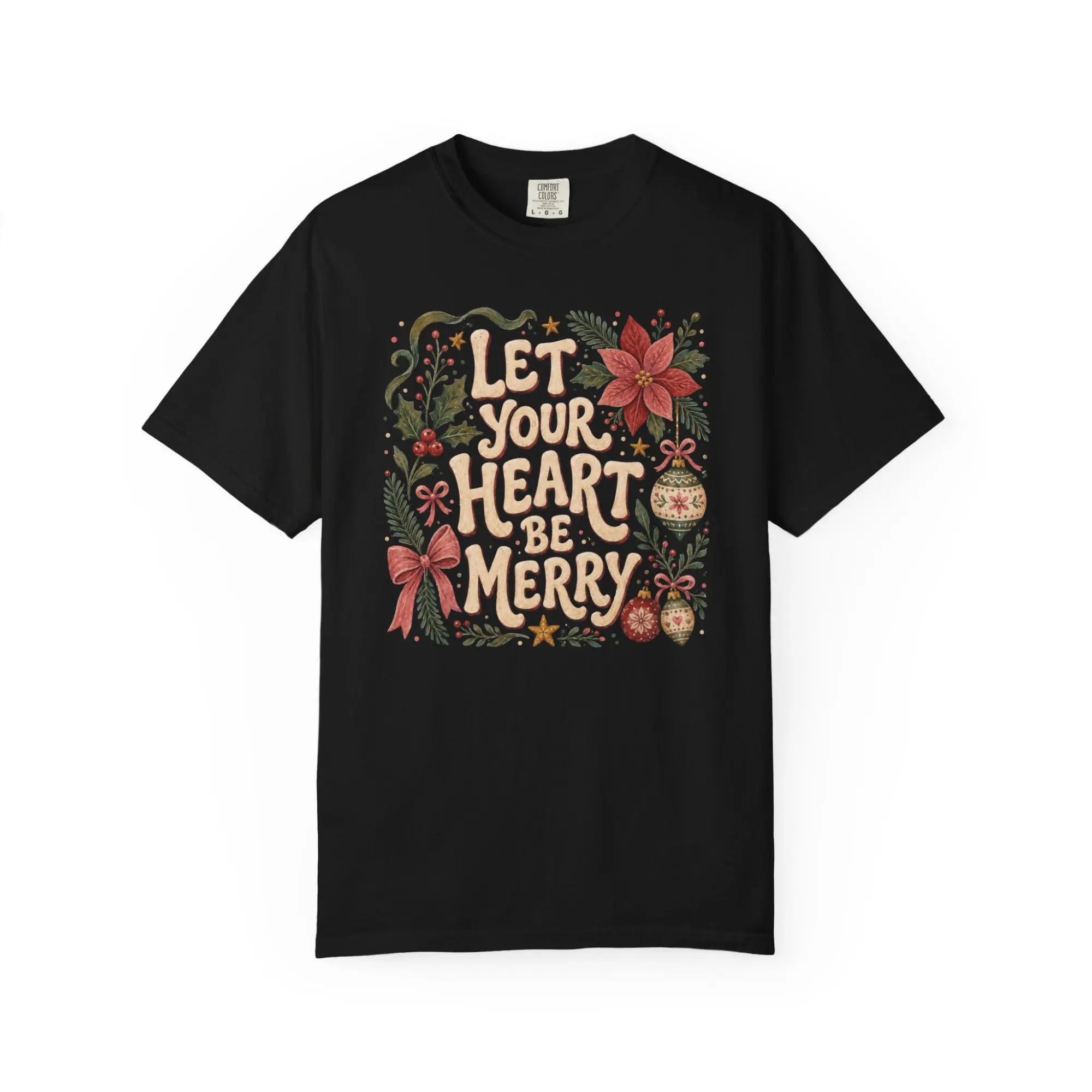 Let Your Heart Be Merry Shirt, Christmas Graphic Tee, Vintage Christmas Shirt, Coquette Christmas Tee, Holiday Comfort Colors Shirt