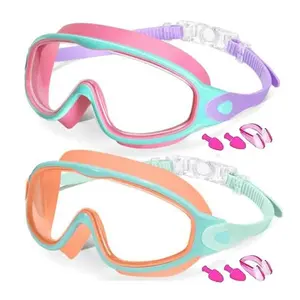 Kids Swimming Goggles with Anti-Fog HD Large Frame, Leak-Proof Glasses for Boys and Girls, Soft Silicone Strap & Nose Clip
