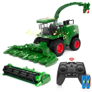 Remote Control Combine Harvester Tractor Toy, 1/24 Scale Kids Remote Control Harvester Toy with 2 Grian Heads/2 Rechargeable Batteries/Lights, Farm Toy for Boys 4-9 Years Old Birthday Gift