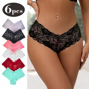 Women's 18-Piece Seamless Soft Lace Briefs Set inNylon 6Pcs Colorblock Panties Basic Minimalist EverydayWear Lingerie Pastel Breathable Knicker Womenswear Aesthetic