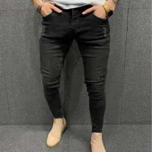 Men's tight jeans, stretchy ripped jeans, tight calf jeans, fashionable jeans