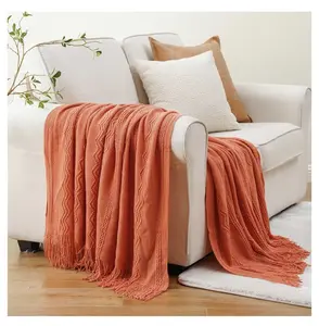 Salmon Color Boho Knitted Weaved Throw Blanket big  blanket