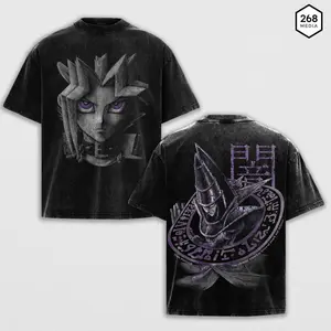 Yami Yugi Dark Magician Yu-Gi-Oh! Duel Monsters Double Printed Vintage Washed T-Shirt Hoodie Sweatshirt Unisex Oversize Heavyweight Cotton Pullover Gift For Anime Fan
